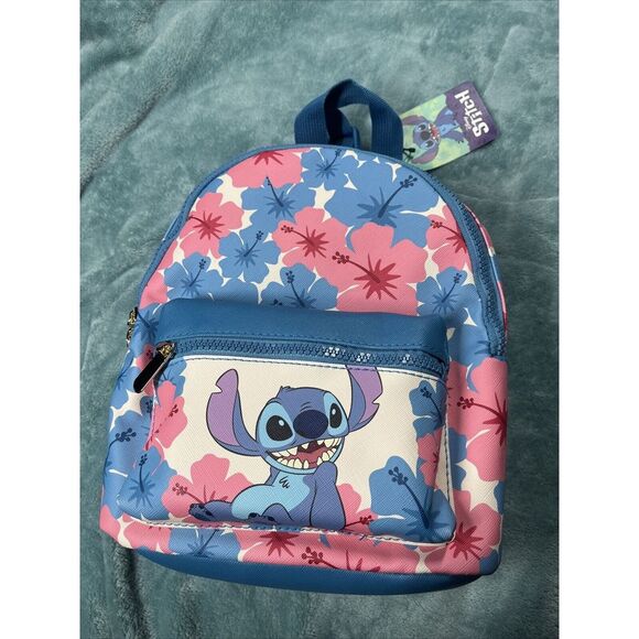 Disney Lilo & Stitch Pink Palm Flower Bioworld Mini Backpack NWT Hawaii Tropical - Picture 1 of 7